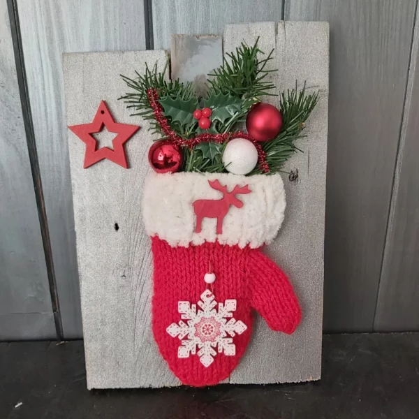 Cadre Moufle de Noël rouge et blanche