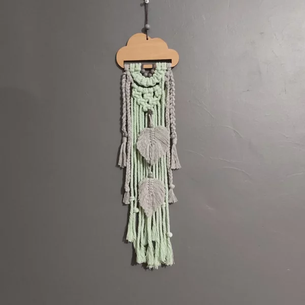 Suspension murale macramé gris et vert