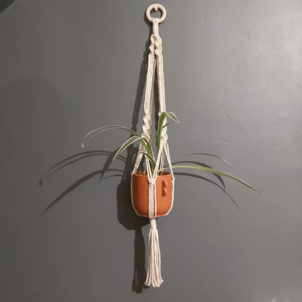 Suspension pour plante en macramé écru