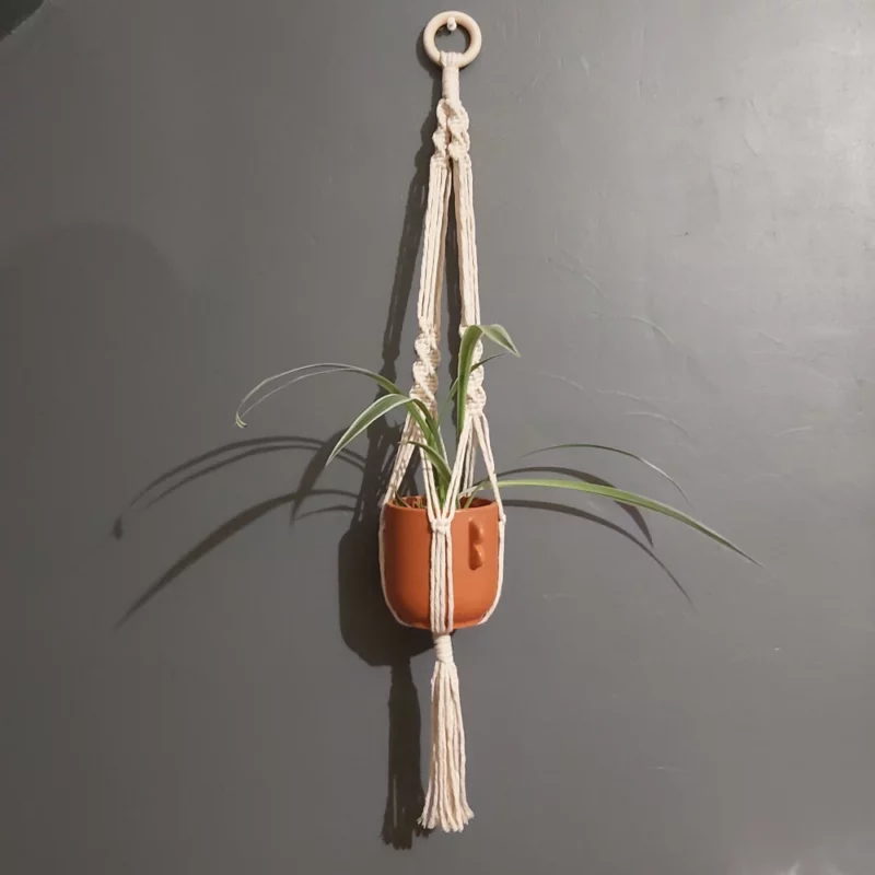 Suspension pour plante en macramé écru