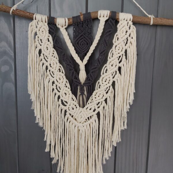 suspension macramé écru et gris