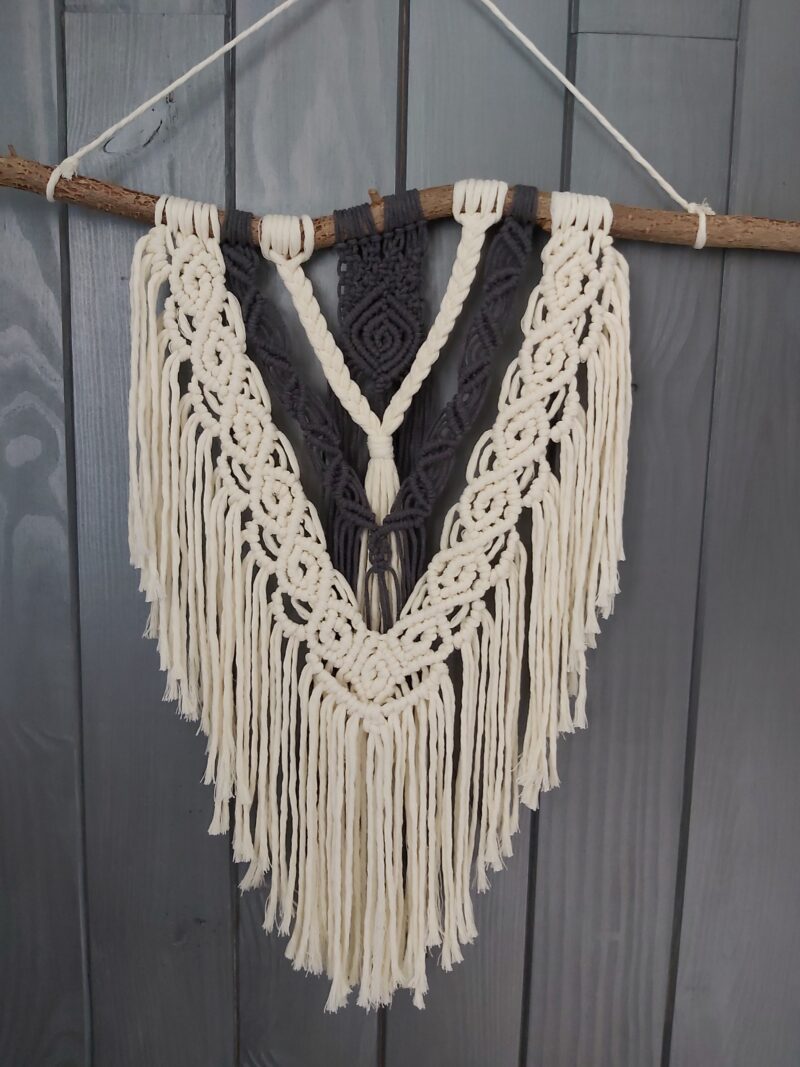 suspension macramé écru et gris