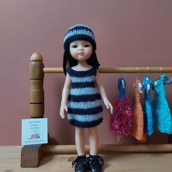 Robe et bonnet bleu, gris Corolle