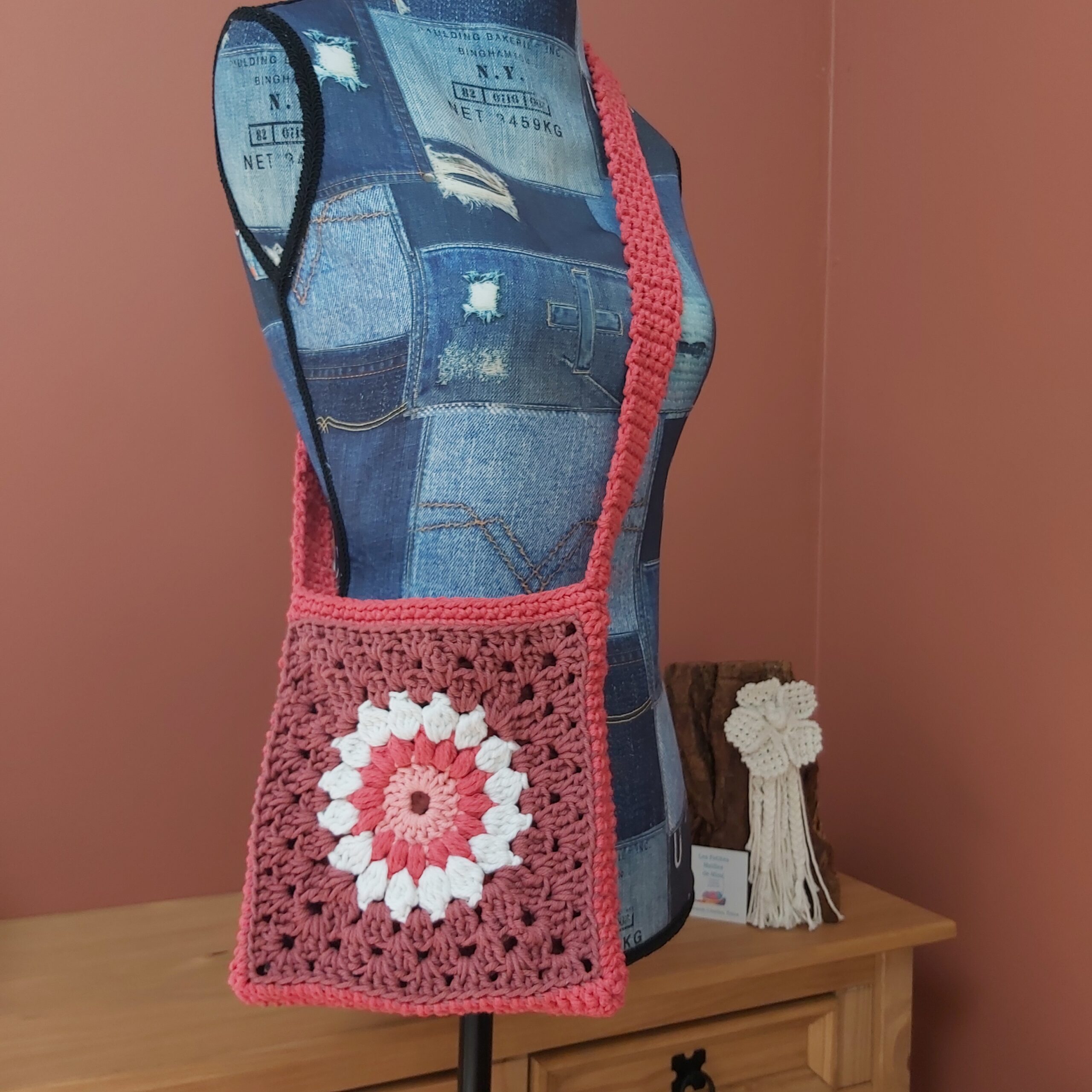 Sac granny rose et écru
