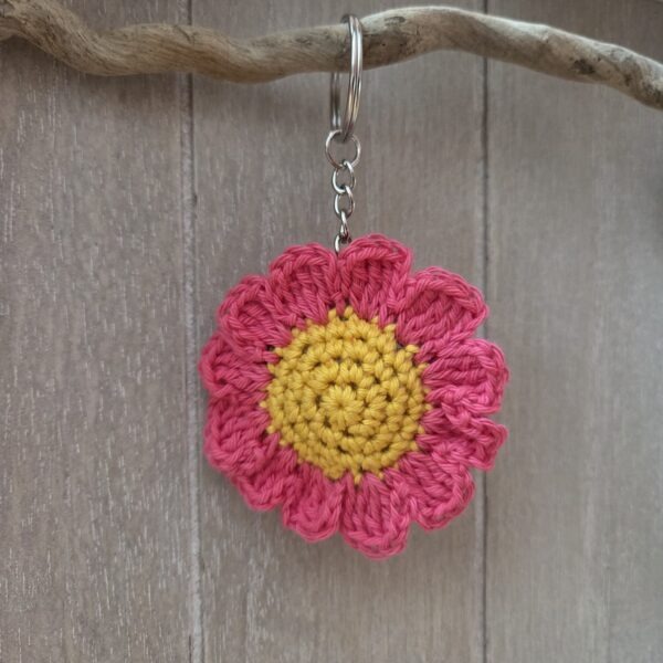 Porte-clefs fleur rose